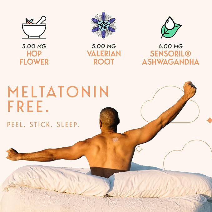 Klova Melatonin-Free Sleep Patches with Ashwagandha, L-Theanine, Hops, Valerian, GABA and Other Natural Ingredients: for Falling Asleep Faster, Staying Asleep Longer & Eliminating Groggy Mornings