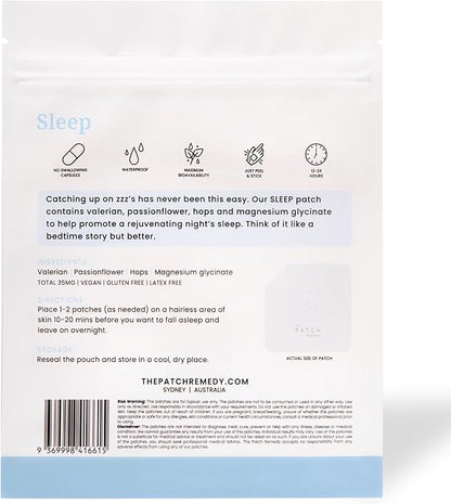 The Patch Remedy Original Sleep Patches - 30 Topical Sleep Support Patches with Valerian Root Extract, Passionflower, Hops, Magnesium Glycinate Transdermal Skin Stickers