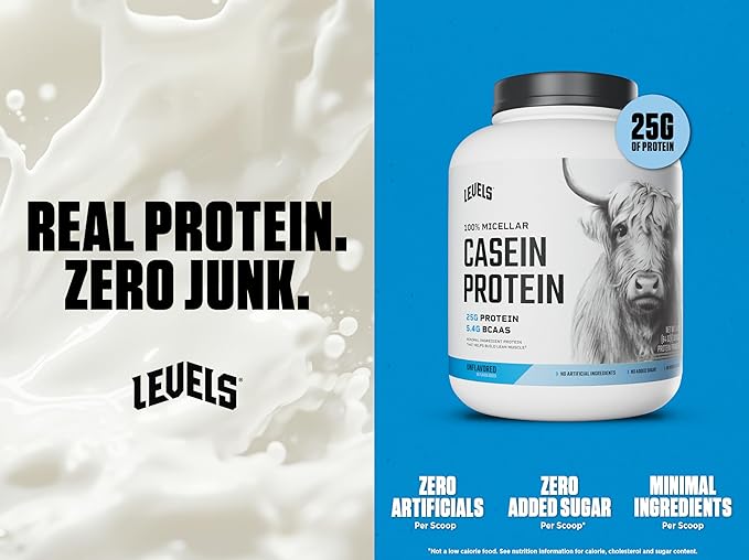 Levels 100% Micellar Casein Protein, No Hormones, Unflavored, 4LB