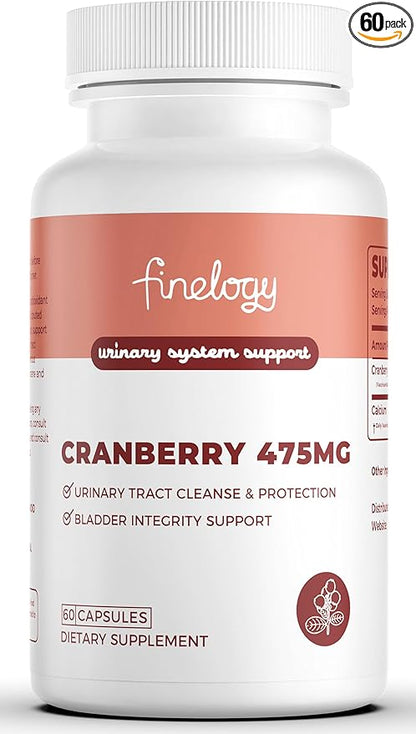 Cranberry Pills 475mg | 60 Vegan Capsules for Urinary Tract Health & Bladder Support, Concentrated Cranberry Powder, Non-GMO, Sugar-Free Cranberry Supplement, 2-Month Supply