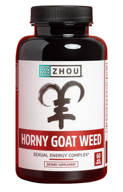 Zhou Premium Horny Goat Weed Extract with Maca & Tribulus | Enhanced Energy Complex for Men & Women | 30 Servings, 60 Veggie Capsules