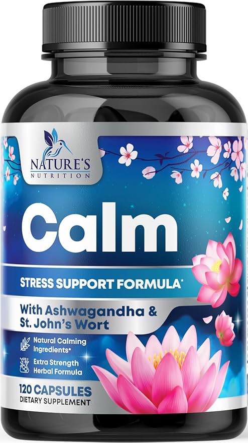 Natural Unwind, Calm, & Relax Support with Ashwagandha, GABA, Magnesium, 5-HTP, L-Theanine & B Vitamins, Natural Focus, Energy & Immune Support - Nature's Non-GMO, Vegan, Gluten Free - 120 Capsules