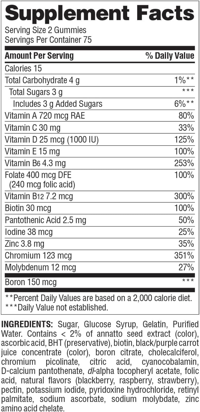 Nature's Wonder Men's Multivitamin Gummies, Supports Immune Health, Energy, Metabolism and Muscles with Vitamins A,C,D,B6,B12, 75 Day Supply, 150 Count