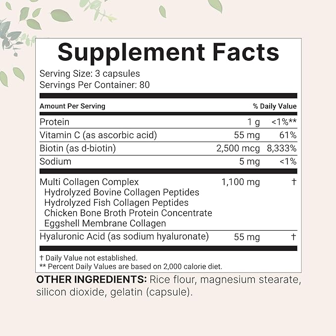 Micro Ingredients Multi Collagen Pills for Women & Men, 240 Capsules | Type I, II, III, V, X - Hydrolyzed Collagen Peptides with Biotin, Hyaluronic Acid & Vitamin C | Hair, Skin, Nail & Joint Support