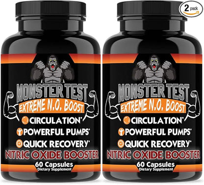 Angry Supplements Monster Test Nitric Oxide Booster Capsules, Extreme N.O Boost, Increase Circulation, Powerful Workouts, Quick Recovery & Energy (2-Pack)