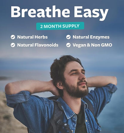 Respiratory Lung Health Supplement - Invigorating Lung Support Supplement Helps Support Clear Airways Mucus Removal and Seasonal or Year Round Lung Detox - Vegan Herbal Clear Lungs Formula (2 Months)