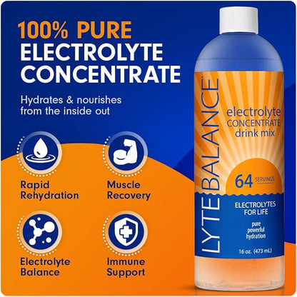 Electrolye Concentrate | Liquid Electrolytes Drink Mix w/Sodium, Potassium & Magnesium | Daily Hydration, Muscle Recovery, Immune Support, Rehydration | Keto, No Sugar (64 Servings)