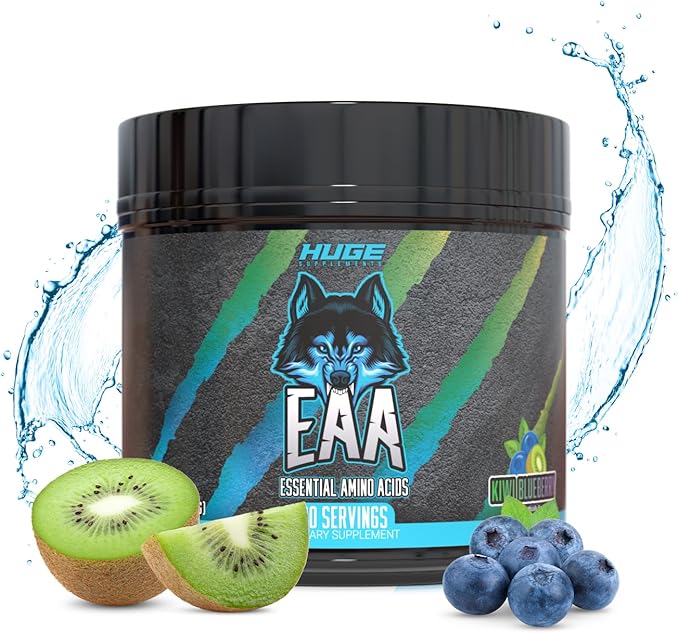 Huge EAA Supplement, Highest Dosed Essential Amino Acids Powder, 12.85g EAAs & 8g BCAAs Per Serving, Maximize Muscle Growth, Recovery & Performance (Kiwi Blueberry, 17.73 Oz.)
