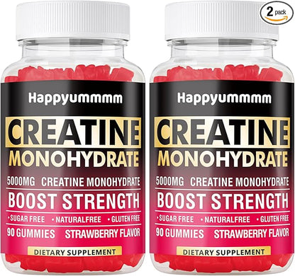 Creatine Monohydrate Gummies for Men & Women-5g of Creatine Monohydrate per Serving - Sugar Free,Vegan, Strawberry Flavor, 180 Count-2pack.