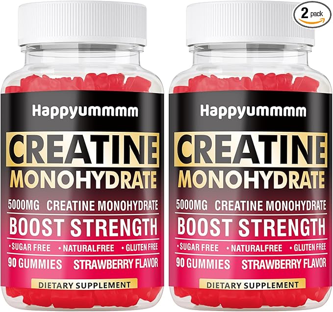 Creatine Monohydrate Gummies for Men & Women-5g of Creatine Monohydrate per Serving - Sugar Free,Vegan, Strawberry Flavor, 180 Count-2pack.