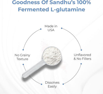 Sandhu's L-Glutamine Powder | 100 Servings, 500 Gram, 17.6 Oz., Large Size, 3 Months Supply| Made in USA | Non-GMO, Amino Acid Supplement for Muscle Support and Gut Health