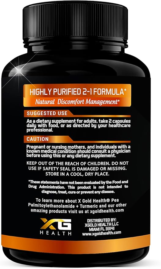 Palmitoylethanolamide 600mg + Turmeric Curcumin Complex 1000mg: Micronized Pea 99% Highly Purified and Bioavailable - Made in USA - Supplement for Men and Women - 120 Veggie Capsules