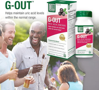 Bell G-Out Uric Acid Cleanse | Recommended for Gout - A Unique Blend of Herbal Extracts That Helps Maintain Uric Acid Levels Within The Normal Range, Uric Acid Relief, Uric Acid Flush| 60 Capsules