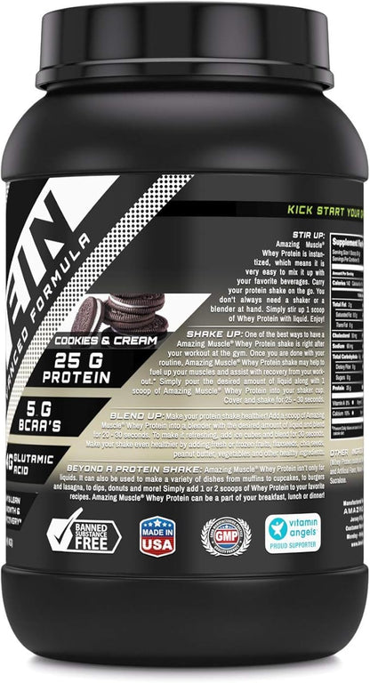 Amazing Muscle 100% Whey Protein Powder *Advanced Formula with Whey Protein Isolate Along with Ultra Filtered Whey Protein Concentrate (Cookie & Cream, 2 Lb)