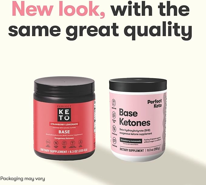 Perfect Keto Exogenous Ketones Powder, BHB Salts Supplement for Ketosis & Fasting, Electrolytes for Hydration, Caffeine Free Energy, Keto Diet, Focus & Workout Support, Strawberry Lemonade, 8.57 oz