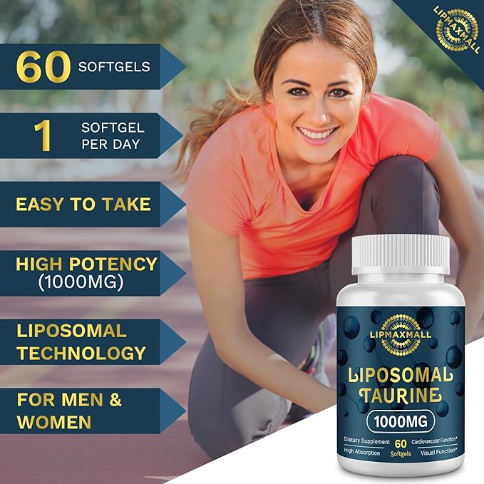 Liposomal Taurine Supplement 1000mg, High Absorption Amino Acid for Heart, Nerve, Brain, Visual, Longevity & Muscle (60 Softgels - 1 Pack)