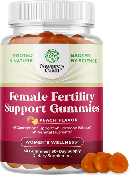 Fertility Gummies for Women Trying to Conceive - Yummy Gummy Fertility Supplement for Women with Myo-Inositol Folic Acid & Vitex Chasteberry - Vegan Non-GMO & Gluten Free - Juicy Peach (30 Servings)