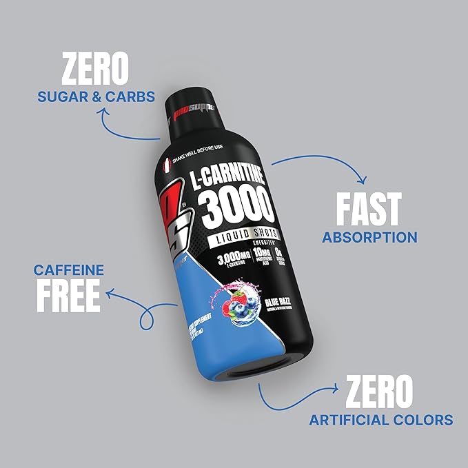 PROSUPPS L-Carnitine Stimulant Free Liquid Shots for Men & Women - Workout Drink for Performance & Muscle Recovery - Clean Energy, No Sugar, No Carbs (31 Servings, 3000 Blue Razz)