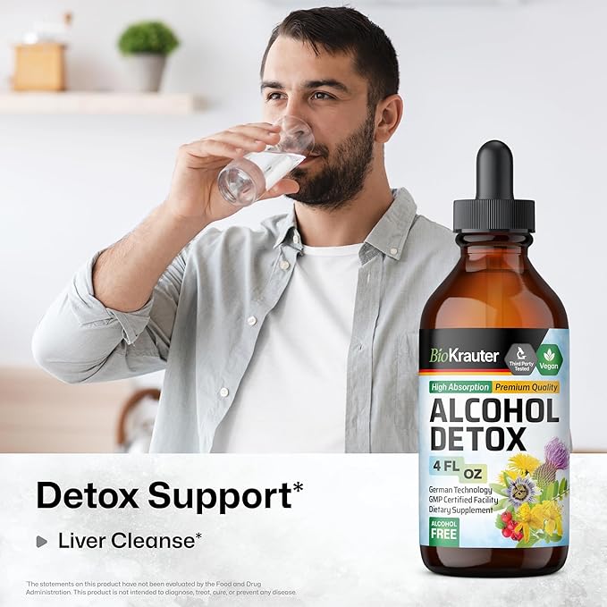 BIO KRAUTER Alcohol Detox Tincture - Liver Cleanse & Detox Formula - Milk Thistle & Dandelion - Liver Support Liquid Extract - Alcohol and Sugar Free - Vegan Liver Detox Drops 4 Fl.Oz.