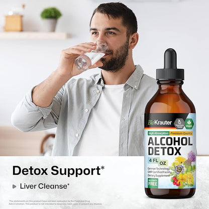 BIO KRAUTER Alcohol Detox Tincture - Liver Cleanse & Detox Formula - Milk Thistle & Dandelion - Liver Support Liquid Extract - Alcohol and Sugar Free - Vegan Liver Detox Drops 4 Fl.Oz.