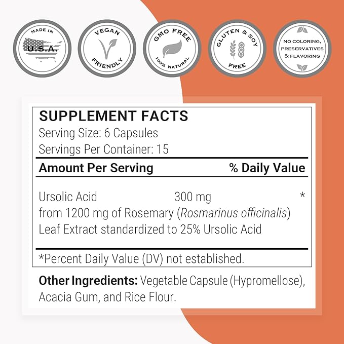 Supersmart - Ursolic Acid 300mg per Day (Well-Tolerated) - Rosemary Leaf Extract Supplement | Non-GMO & Gluten Free - 90 Vegetarian Capsules