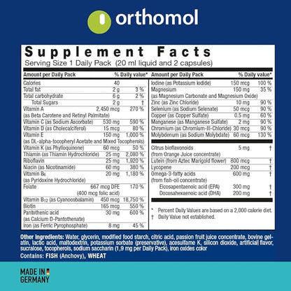 Orthomol Vital M Vial – 30-Day Men's Vitamin Supplement with A, B, C, D, E, K, Iodine & Omega-3 – Supports Male Energy & Vitality