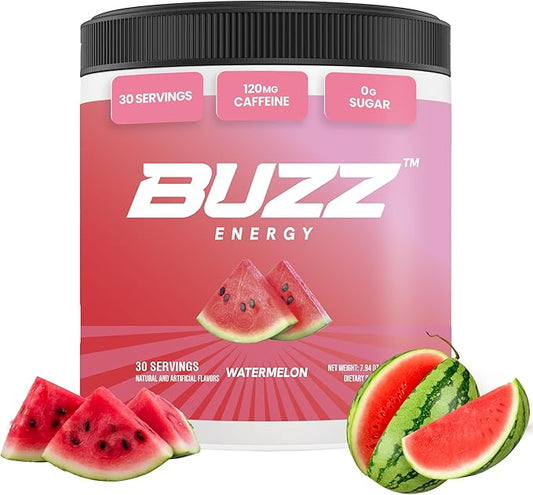 Morning Buzz Energy Drink Powder - Energy Boost Drink Mix - Sugar-Free Energy with Antioxidants - Morning Kickstart and Sports Nutrition Endurance Product - 30 Servings, Watermelon, 8 Ounces