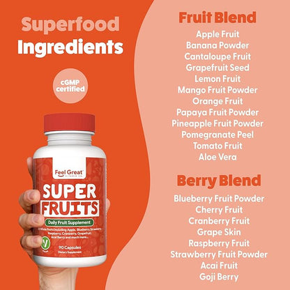 Feel Great Fruit and Vegetable Supplements | 20+ Super Reds & Greens for Natural Energy Support | Vegan Fruit and Veggie Vitamins | 2 Pack of 90 Count Each