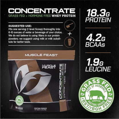Muscle Feast Grass-Fed Whey Protein Concentrate Powder, All Natural Hormone Free Pasture Raised, Chocolate, 5lb