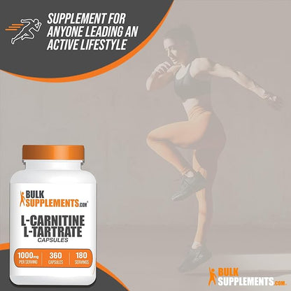 BulkSupplements.com L-Carnitine L-Tartrate Capsules - Carnitine Supplement, L Carnitine 1000mg Capsules - L-Carnitine Tartrate, Gluten Free - 2 Capsules per Serving, 360 Capsules (Pack of 1)