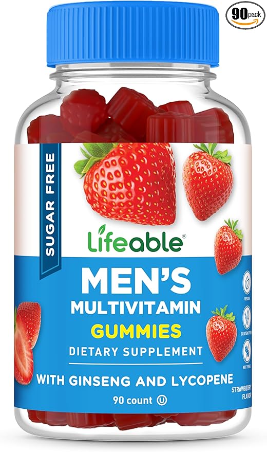 Lifeable Sugar Free Multivitamin for Men Gummies | VIT A, C, D, E, B1, B2, Niacin, B5, B6, Folate, B12, Biotin, Iodine, Zinc, Chromium, Ginseng, Lycopene, Inositol | Sugar Free Vitamins | 90 Gummies