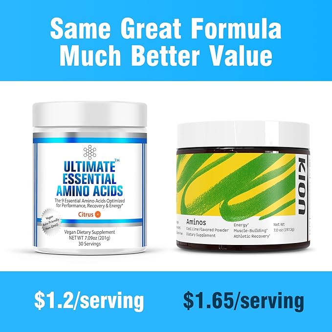 Ultimate 100% Essential Amino Acids Powder for Men & Women [Citrus Flavor, 30 (5g) Servings] All 9 EAAs with 40% Leucine in Optimized BCAA Ratio - Increase Energy, Muscle & Recovery - Vegan & Keto