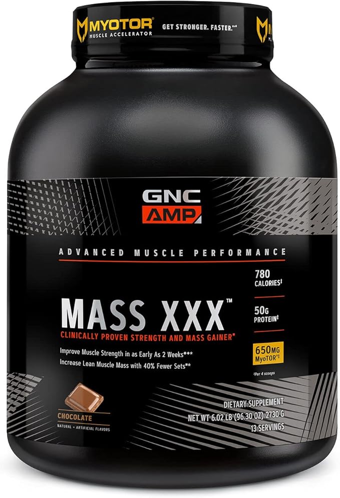 GNC AMP Mass XXX with MyoTOR Protein Powder | Targeted Muscle Building and Workout Support Formula with BCAA and Creatine | Chocolate | 13 Servings