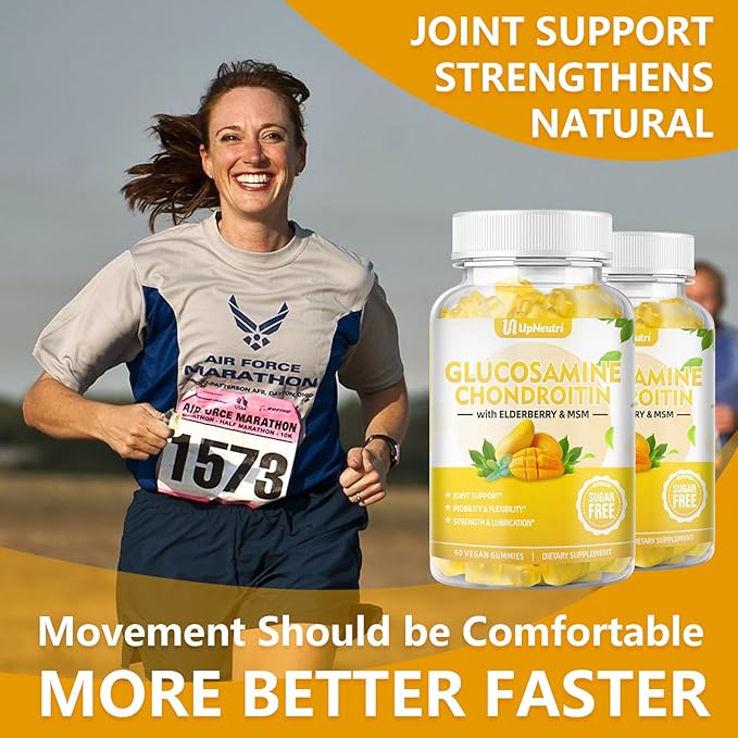 Sugar Free Glucosamine Chondroitin Gummies, Extra Strength 1500mg Glucosamine with Chondroitin MSM & Elderberry & Turmeric, Joint Support Supplement for Men & Women Move Free Joint Health