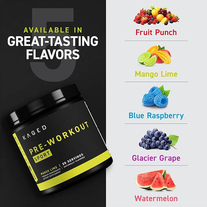Kaged Pre-Kaged Sport Pre Workout Powder | Mango Lime | Energy Supplement for Endurance | Cardio, Weightlifting Sports Drink | 20 Servings