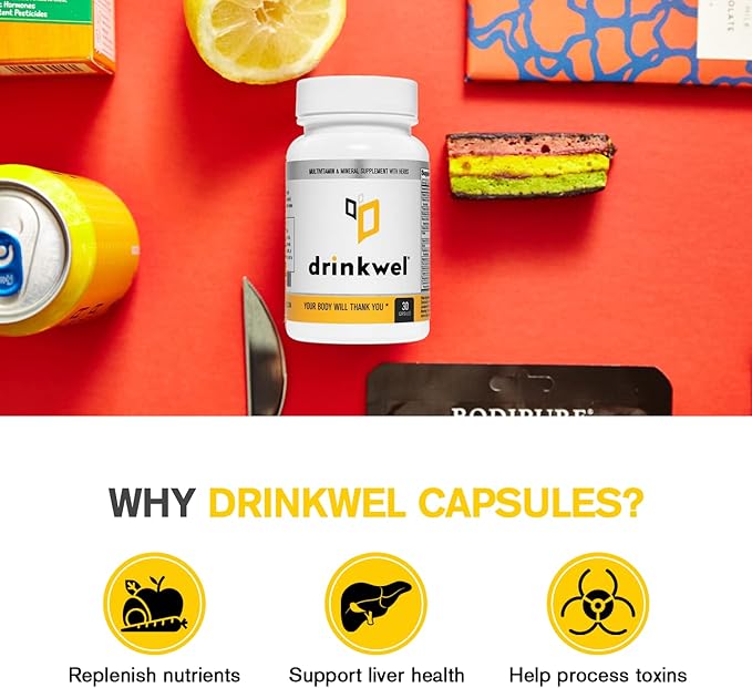 drinkwel Better Mornings - Premium Multivitamin Supplement - Liver Cleanse, Detox, Immune Support- Milk Thistle, Vitamin C, Zinc, Magnesium - 30 Count