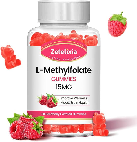 L-Methylfolate 15mg Gummies, Methylated Multivitamin with Methylated B12, Active 5-MTHF Form, Supports MTHFR Mutation, Methylation, Mood & Cognition, Vegan, Non-GMO, Raspberry Flavor, 60 Cts