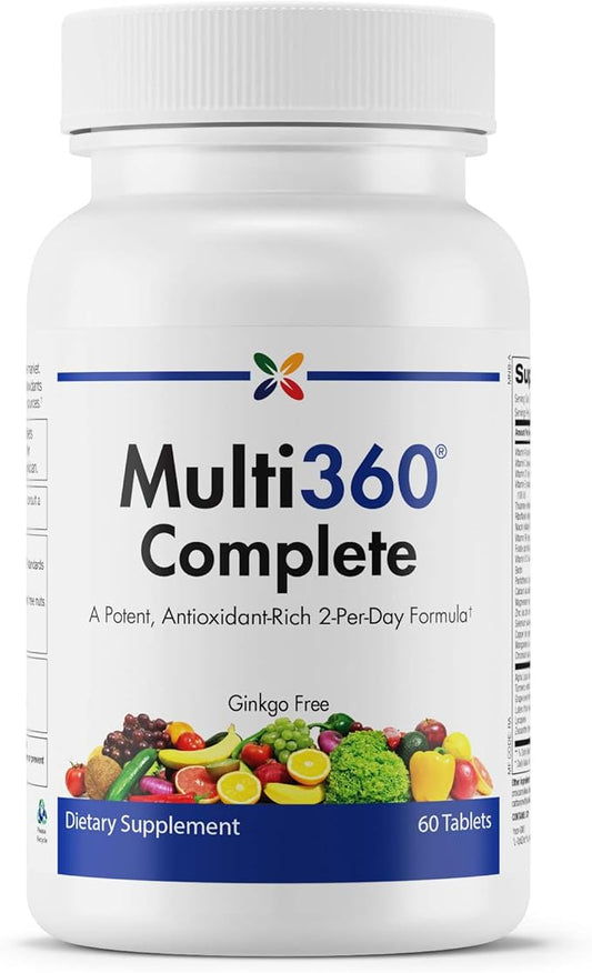 Stop Aging Now - Multi360 Complete 2-Per-Day Multivitamin and Multimineral Supplement - 25 Essential Vitamins, Minerals, Herbs and Antioxidants - Immune Support and Nutritional Supplement - 60 Tablets