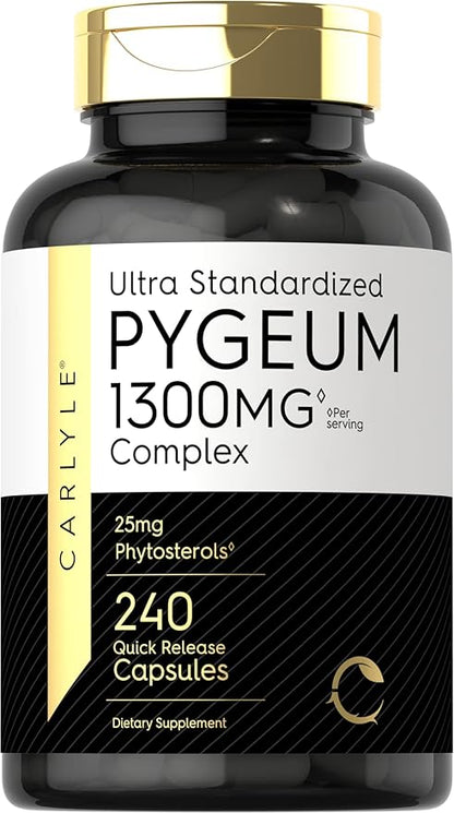 Carlyle Pygeum Supplement 1300mg | 240 Capsules | Non-GMO, Gluten Free | Africanum Bark Extract Supplement