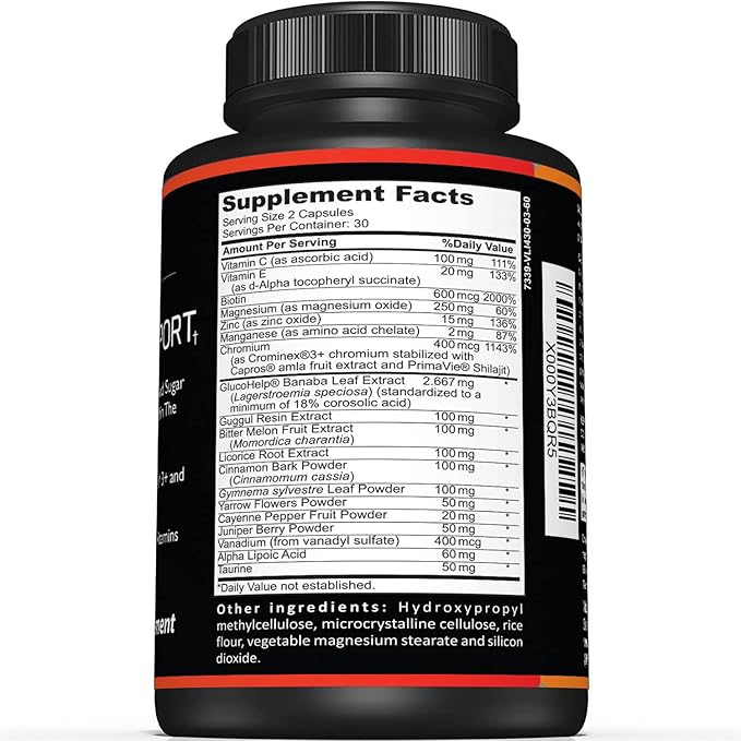 Premium Blood Sugar Support Supplement–Supports Healthy Blood Sugar Levels Already Within Normal Range – Includes Bitter Melon Extract, Vanadium, Chromium, Cinnamon, & Alpha Lipoic Acid-60 Capsules