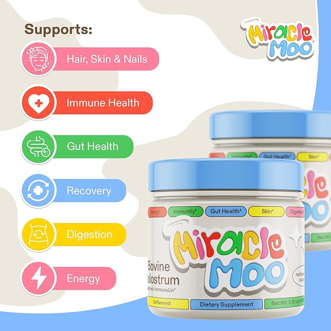 Colostrum Supplement for Gut Health, Hair Growth, Beauty and Immune Support - Easy to Mix Grass Fed Bovine Powder - Highest IgG Plus ImmunoLin, Unflavored 60 Servings