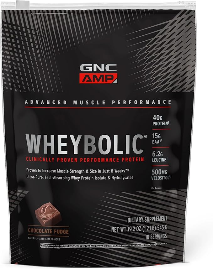 GNC AMP Wheybolic Whey Protein Powder Isolate with BCAA | Targeted Muscle Building and Workout Support Formula | Gluten Free | Chocolate Fudge | 10 Servings