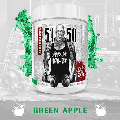 5% Nutrition Rich Piana 5150 High Stim Pre-Workout Powder | Extreme Energy, Focus, Pumps & Endurance | 400 mg Caffeine, Citrulline, Beta Alanine, N-Acetyl L-Tyrosine | 30 Srvgs (Green Apple)