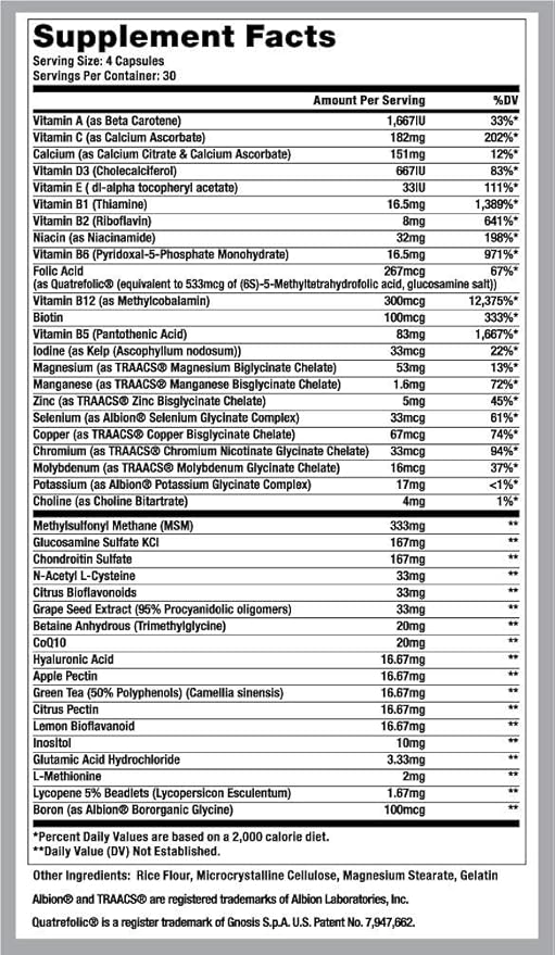 Max Effort Daily Multivitamin & Joint Support Supplement for Adults,Vitamin B12, D, E, C, & A + Magnesium Glycinate and Zinc, Joint Care, Support Proper Nutrition Levels, 120 Capsules, 30 Servings