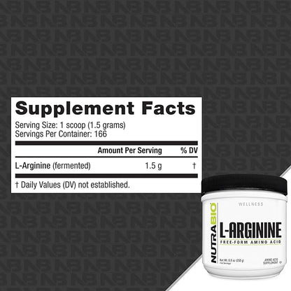 NutraBio L-Arginine Supplement, 750mg – Nitric Oxide Precursor, Supports Blood Flow, Vascular Health, and Muscle Growth, 250g