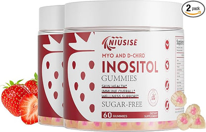 Inositol Gummies, Inositol Supplement with Myo-Inositol & D-Chiro Inositol + Vitamin D3, Ideal 40:1 Ratio, with Magnesium Glycinate 400mg, Supports Regular Cycle for Women, Vegan, 2 Pack