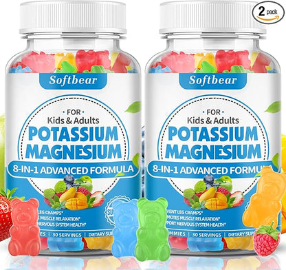 softbear Sugar Free Potassium Magnesium Gummies for Adults Kids, High Absorption Potassium Supplement Gummies Supports Leg Cramps & Muscle & Immune Health, Delicious Mixed Fruit Flavor 120 Count