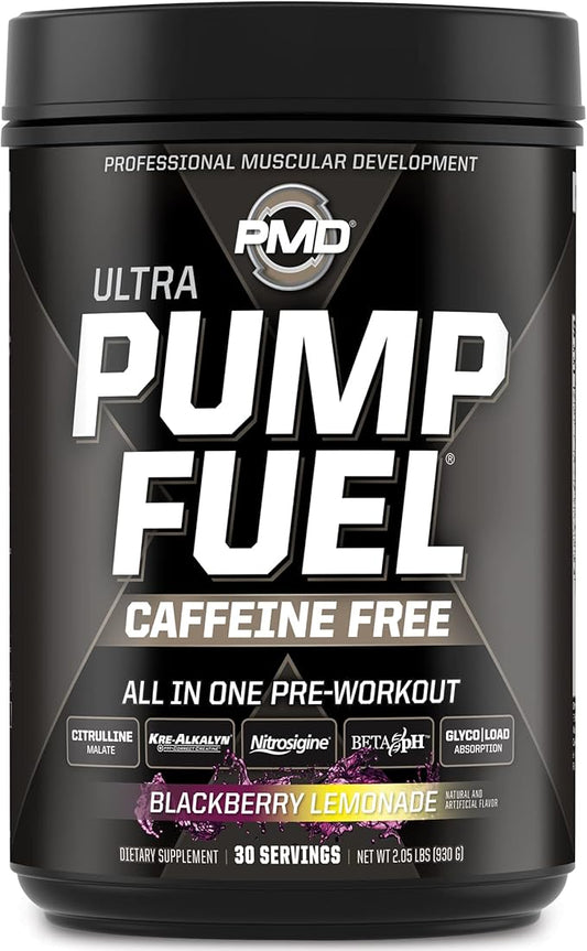 PMD Sports Ultra Pump Fuel Caffeine Free - Pre Workout Drink Mix - Energy, Strength, Endurance, Recovery Complex Carbohydrates and Amino Energy - BlackBerry Lemonade (30 Servings)