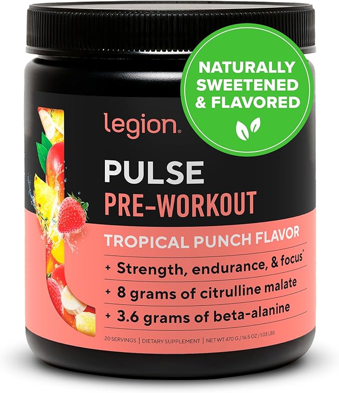 LEGION- All Natural Nitric Oxide Preworkout Drink to Boost Energy, Creatine Free, Naturally Sweetened, Beta Alanine, Citrulline, Alpha GPC (Tropical Punch)
