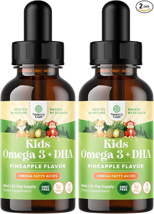 Liquid Omega 3 EPA DHA for Kids - Organic Vegan Omega 3 for Kids Brain Eye and Full Body Development with Vegan DHA EPA & ALA - Kids Omega 3 Liquid Supplement with Algae & Flaxseed Oil - 50 Servings